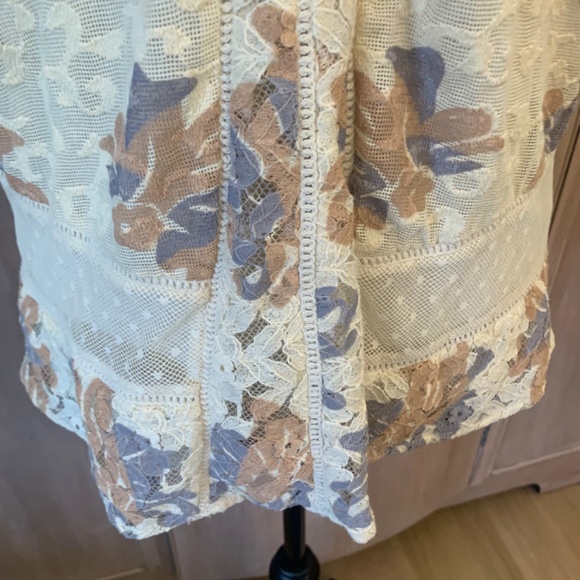 Anthropologie mesh top Y2K sheer Ivory Anja Floral Blouse Boho Lace Crochet XS - Picture 5 of 16